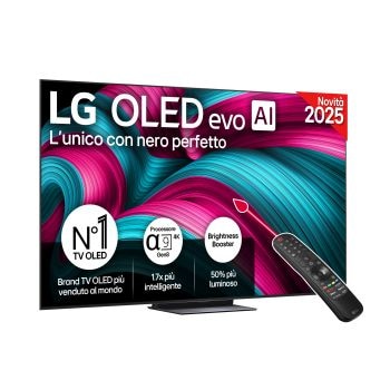 Vista frontale di una TV 65 pollici LG OLED evo AI C5 4K Smart TV 2025 OLED65C55LA